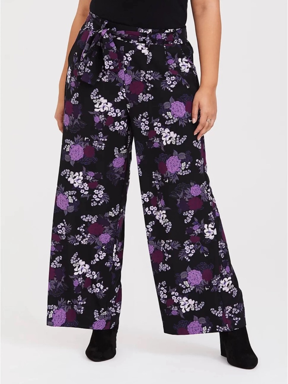Torrid Black Floral Challis Wide Leg Pants Size 2X Pull On Stretchy Waist